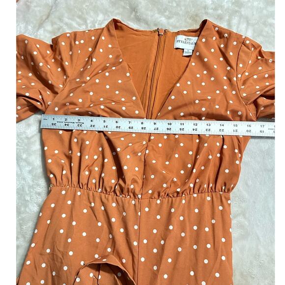 StyleStalker Laurel Jumpsuit Women's Small Orange Cropped Flared Leg V-Neck RTR - Picture 9 of 13